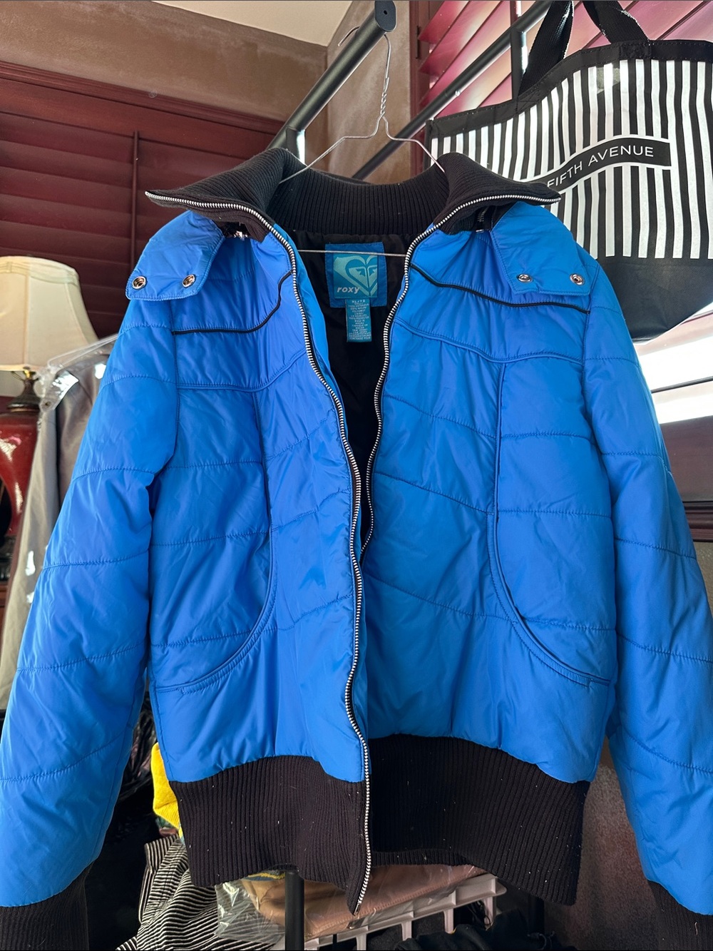 Roxy Electric Blue Quilted Jacket with Black Trim
